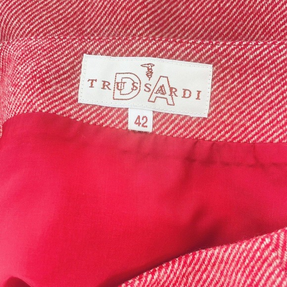 Trussardi Italian A-Line Wool Rust Red Black Skirt Pleated Hem Size 42, US Small - Picture 9 of 10